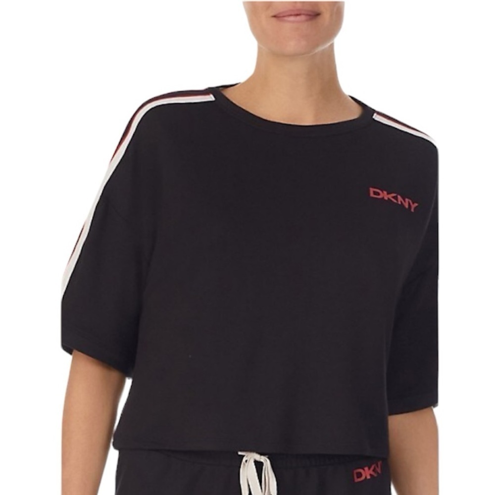 DKNY NWT 3 Day Weekend Lounge Short-Sleeve Top in Black Size XL NEW